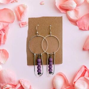 Silver Hoop Earrings with mauve Beads